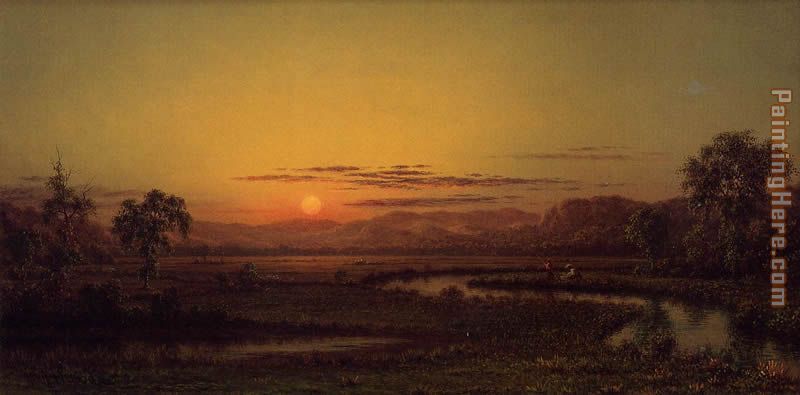 Two Fishermen in the Marsh, at Sunset painting - Martin Johnson Heade Two Fishermen in the Marsh, at Sunset art painting